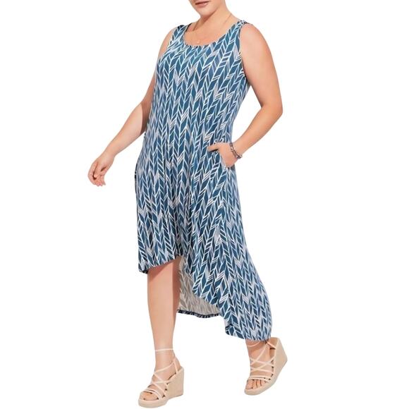 NWT! Torrid Maxi Super Soft Hi-Low Dress Blue Chevron Stripe Tank Sleeveless 12 - Picture 1 of 4